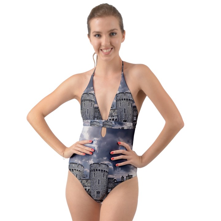 Castle Building Architecture Halter Cut-Out One Piece Swimsuit