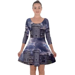 Castle Building Architecture Quarter Sleeve Skater Dress by Celenk