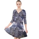 Castle Building Architecture Quarter Sleeve Front Wrap Dress	 View1