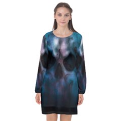 Skull Horror Halloween Death Dead Long Sleeve Chiffon Shift Dress 