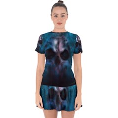 Skull Horror Halloween Death Dead Drop Hem Mini Chiffon Dress by Celenk