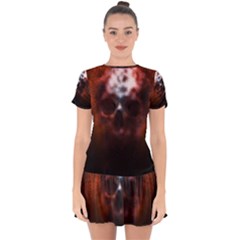 Skull Horror Halloween Death Dead Drop Hem Mini Chiffon Dress by Celenk