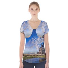 Ruin Church Ancient Architecture Short Sleeve Front Detail Top by Celenk