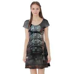 War Destruction Armageddon Disaster Short Sleeve Skater Dress by Celenk