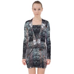 War Destruction Armageddon Disaster V-neck Bodycon Long Sleeve Dress by Celenk