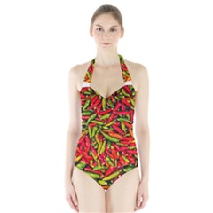 Chilli Pepper Spicy Hot Red Spice Halter Swimsuit by Celenk