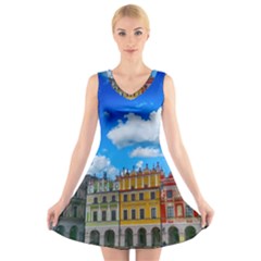 Buildings Architecture Architectural V-neck Sleeveless Skater Dress by Celenk