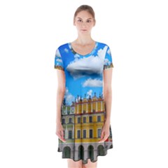 Buildings Architecture Architectural Short Sleeve V-neck Flare Dress by Celenk