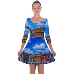 Buildings Architecture Architectural Quarter Sleeve Skater Dress by Celenk