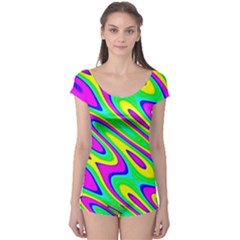 Lilac Yellow Wave Abstract Pattern Boyleg Leotard  by Celenk