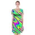 Lilac Yellow Wave Abstract Pattern Short Sleeve V-neck Flare Dress View1