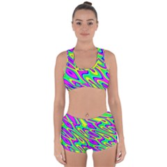 Lilac Yellow Wave Abstract Pattern Racerback Boyleg Bikini Set by Celenk