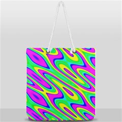 Lilac Yellow Wave Abstract Pattern Full Print Rope Handle Tote (large) by Celenk