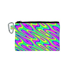 Lilac Yellow Wave Abstract Pattern Canvas Cosmetic Bag (small) by Celenk