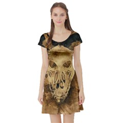 Skull Demon Scary Halloween Horror Short Sleeve Skater Dress by Celenk