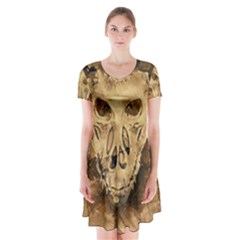 Skull Demon Scary Halloween Horror Short Sleeve V-neck Flare Dress by Celenk