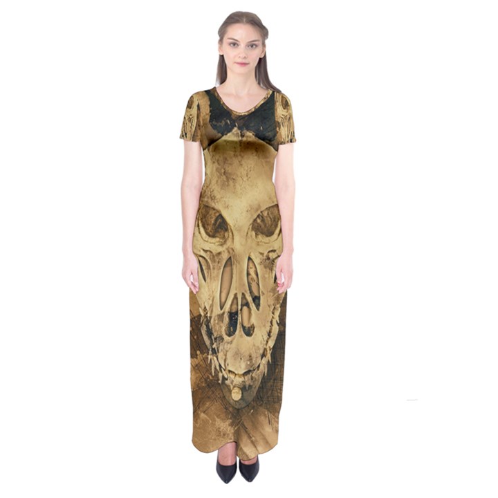 Skull Demon Scary Halloween Horror Short Sleeve Maxi Dress