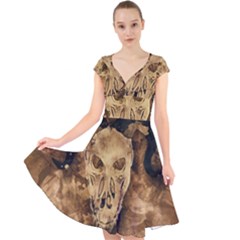 Skull Demon Scary Halloween Horror Cap Sleeve Front Wrap Midi Dress by Celenk