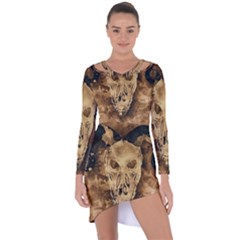 Skull Demon Scary Halloween Horror Asymmetric Cut-out Shift Dress by Celenk