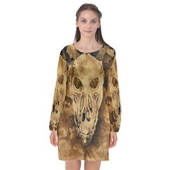 Skull Demon Scary Halloween Horror Long Sleeve Chiffon Shift Dress  by Celenk