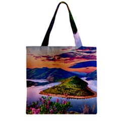 Landscape River Nature Water Sky Zipper Grocery Tote Bag by Celenk