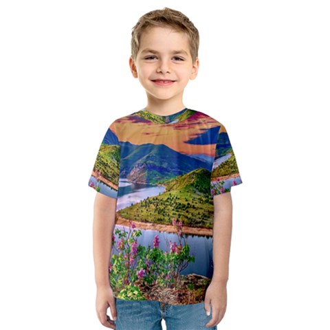 Landscape River Nature Water Sky Kids  Sport Mesh Tee by Celenk