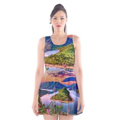 Landscape River Nature Water Sky Scoop Neck Skater Dress by Celenk