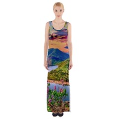 Landscape River Nature Water Sky Maxi Thigh Split Dress by Celenk