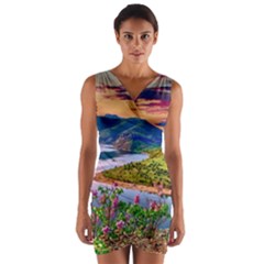 Landscape River Nature Water Sky Wrap Front Bodycon Dress by Celenk