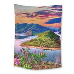 Landscape River Nature Water Sky Medium Tapestry by Celenk