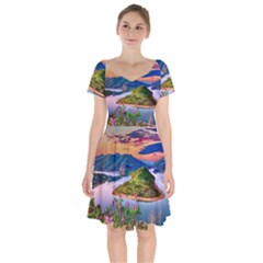 Landscape River Nature Water Sky Short Sleeve Bardot Dress by Celenk