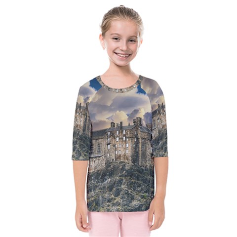 Castle Monument Landmark Kids  Quarter Sleeve Raglan Tee by Celenk