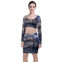 Castle Monument Landmark Long Sleeve Crop Top & Bodycon Skirt Set by Celenk