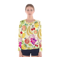 Cute Fruits Pattern Women s Long Sleeve Tee