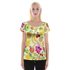 Cute Fruits Pattern Cap Sleeve Tops by paulaoliveiradesign