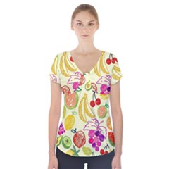 Cute Fruits Pattern Short Sleeve Front Detail Top by paulaoliveiradesign