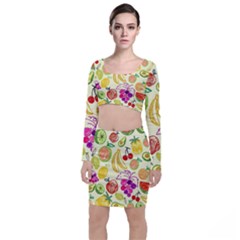 Cute Fruits Pattern Long Sleeve Crop Top & Bodycon Skirt Set by paulaoliveiradesign