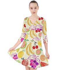 Cute Fruits Pattern Quarter Sleeve Front Wrap Dress	 by paulaoliveiradesign