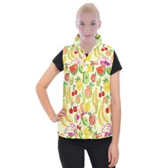 Cute Fruits Pattern Women s Button Up Puffer Vest