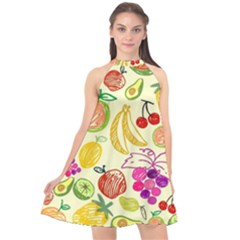 Cute Fruits Pattern Halter Neckline Chiffon Dress  by paulaoliveiradesign