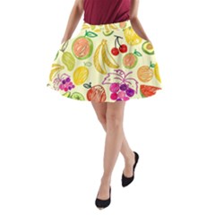 Cute Fruits Pattern A-line Pocket Skirt by paulaoliveiradesign