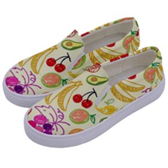 Cute Fruits Pattern Kids  Canvas Slip Ons by paulaoliveiradesign