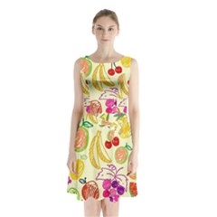 Cute Fruits Pattern Sleeveless Waist Tie Chiffon Dress by paulaoliveiradesign