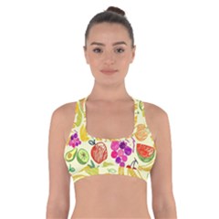 Cute Fruits Pattern Cross Back Sports Bra by paulaoliveiradesign