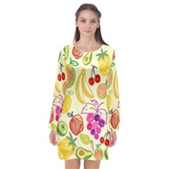 Cute Fruits Pattern Long Sleeve Chiffon Shift Dress  by paulaoliveiradesign