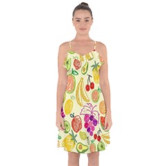 Cute Fruits Pattern Ruffle Detail Chiffon Dress by paulaoliveiradesign