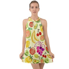 Cute Fruits Pattern Halter Tie Back Chiffon Dress by paulaoliveiradesign