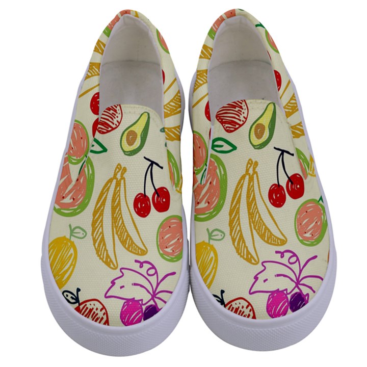 Cute Fruits Pattern Kids  Canvas Slip Ons