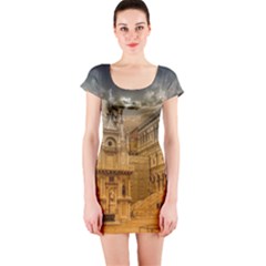 Palace Monument Architecture Short Sleeve Bodycon Dress