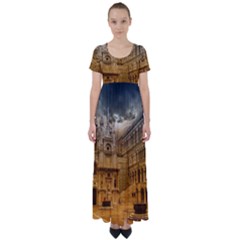 Palace Monument Architecture High Waist Short Sleeve Maxi Dress